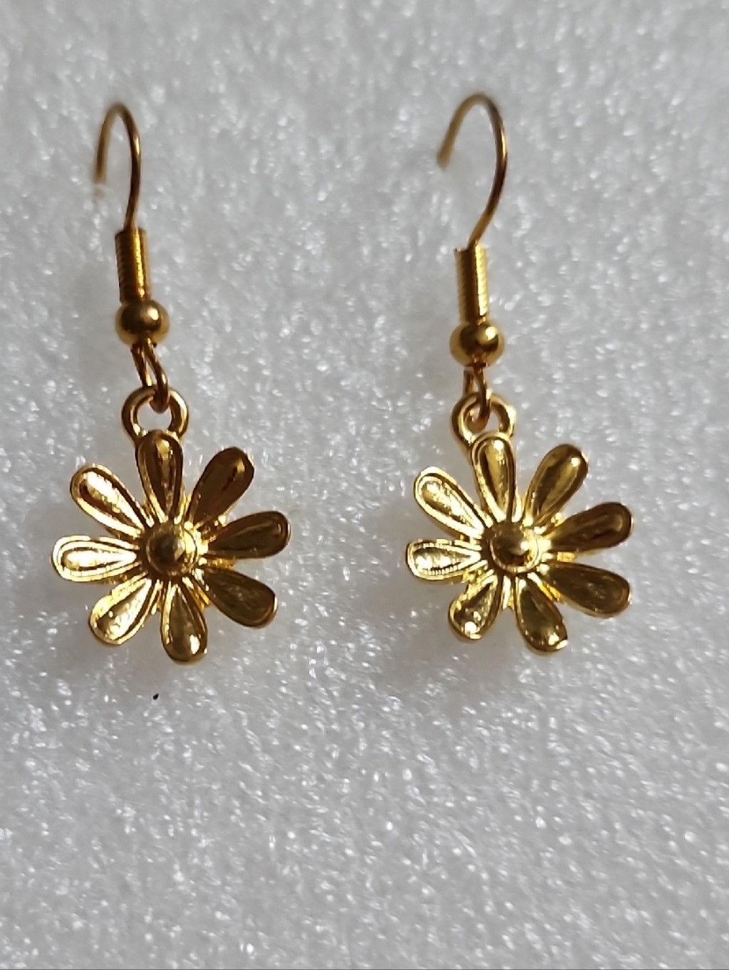 Hand Crafted Gold Floral Drop Earrings - Shiny Gold Daisy Charms